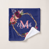 Blauwe floralen geometrische bogundmonogram bad handdoek (Wasdoekje)