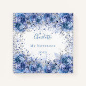 Blauwe floralen witte elegantnaam notitieboek (Voorkant)