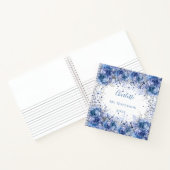 Blauwe floralen witte elegantnaam notitieboek (Binnen)