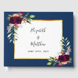 Blauwe floralenbruine bruiloft van Bourgogne Gastenboek