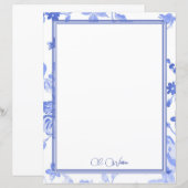 Blauwe Florals op het Witboek Aangepaste Blad (Voorkant / Achterkant)