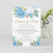 Blauwe Florals schower per e-mail Baby shower uitn Aankondiging (Staand voorkant)