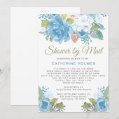 Blauwe Florals schower per e-mail Baby shower uitn Aankondiging (Voorkant / Achterkant)