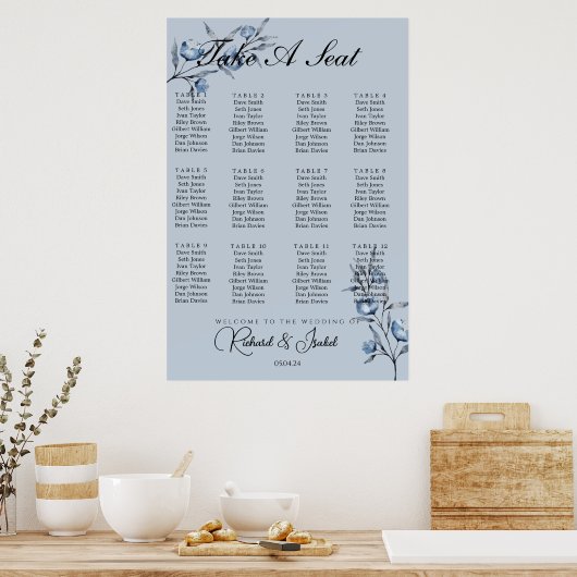 Blauwe Floris 24 Tafel Bruiloft Zitkaarten Poster (Keuken)