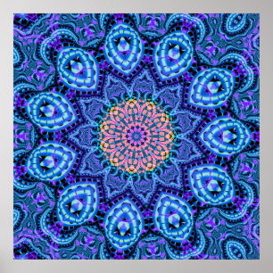 blauwe fluittrillingen Kaleidoscoop Art Poster