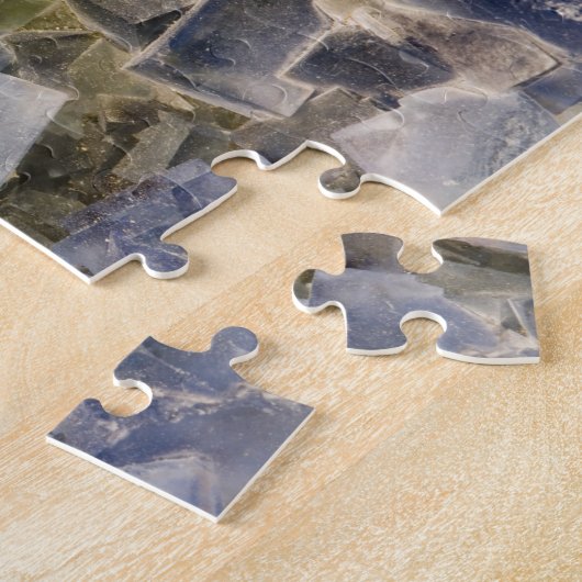 Blauwe fluorietkristallen in matrix legpuzzel (Zijkant)