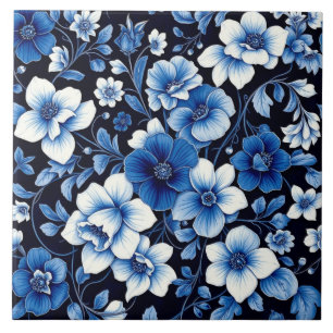 blauwe fluwelen bloemen tegel tegeltje
