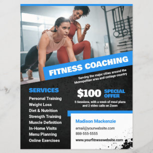 Blauwe Flyer voor Persoonlijke Trainer en Fitness 