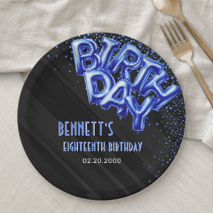 Blauwe Folie ballonnen Verjaardag Papieren Bordje