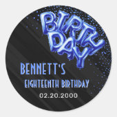 Blauwe Folie ballonnen Verjaardag Ronde Sticker (Voorkant)