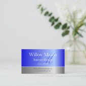 Blauwe Folie en geborsteld stalen monogram Visitek Visitekaartje (Staand voorkant)