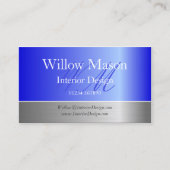 Blauwe Folie en geborsteld stalen monogram Visitek Visitekaartje (Voorkant)