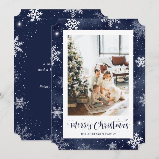 Blauwe Folie Foto Vrolijk Kerstfeest Feestdagenkaart (Voorkant / Achterkant)