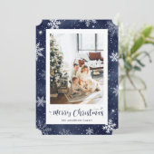 Blauwe Folie Foto Vrolijk Kerstfeest Feestdagenkaart (Staand voorkant)