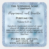 Blauwe Folie & Glitter Parfum Roller Flessenlabel Vierkante Sticker (Voorkant)