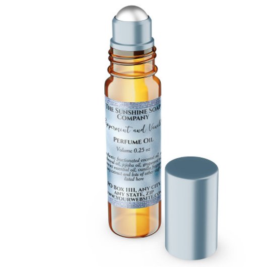 Blauwe Folie & Glitter Parfum Roller Flessenlabel Vierkante Sticker