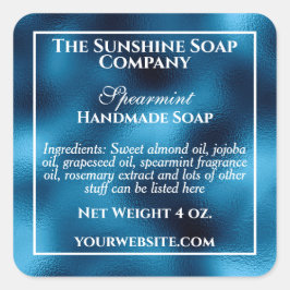  blauwe folie zeep en cosmetica vierkante sticker