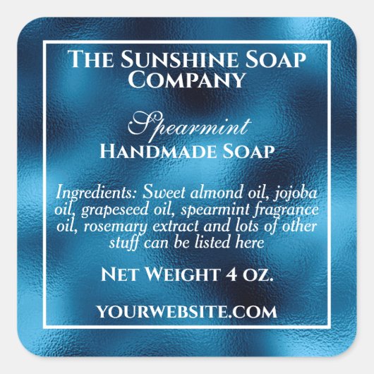  blauwe folie zeep en cosmetica vierkante sticker (Voorkant)