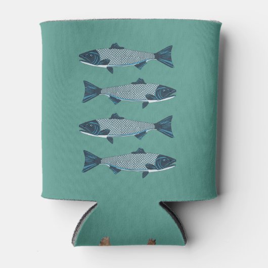 Blauwe Folk Art Forel/Zalm Blikjeskoeler (Voorkant)