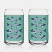 Blauwe Folk Art Forel/Zalm Blikvorm Glas (Voorkant)