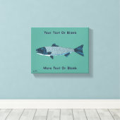Blauwe Folk Art Forel/Zalm Canvas Afdruk (Insitu (Houten vloer))