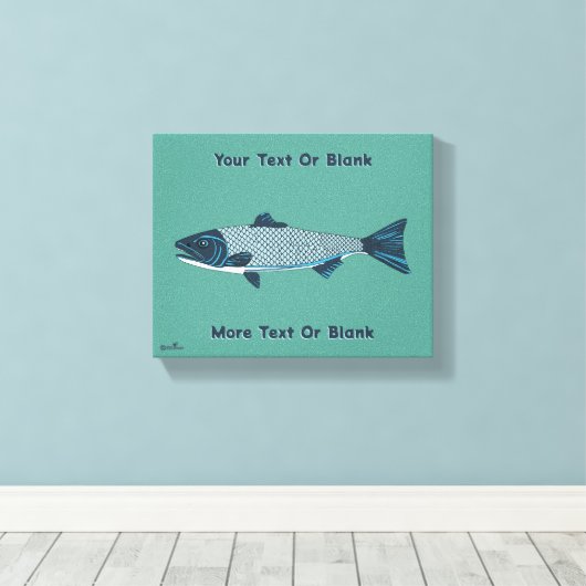 Blauwe Folk Art Forel/Zalm Canvas Afdruk (Insitu (Houten vloer))