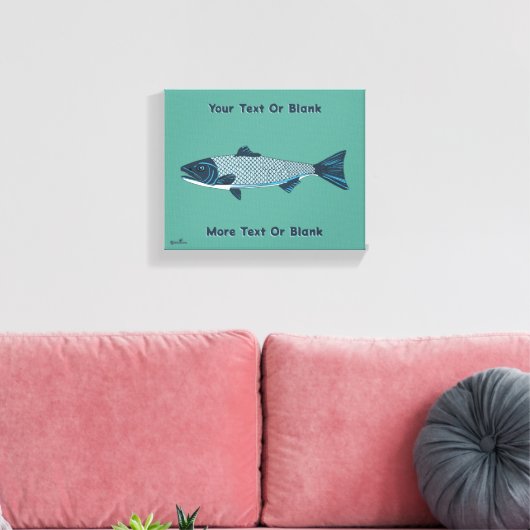 Blauwe Folk Art Forel/Zalm Canvas Afdruk (Insitu (Woonkamer))