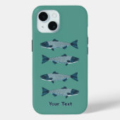 Blauwe Folk Art Forel/Zalm Case-Mate iPhone Case (Achterkant)