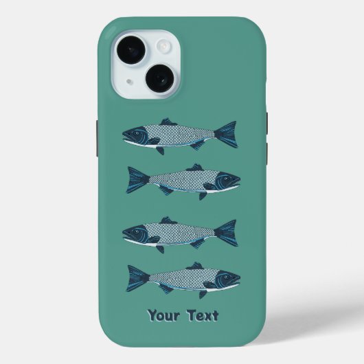 Blauwe Folk Art Forel/Zalm Case-Mate iPhone Case (Achterkant)