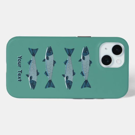 Blauwe Folk Art Forel/Zalm Case-Mate iPhone Case (Achterkant (horizontaal))
