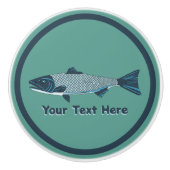 Blauwe Folk Art Forel/Zalm Keramische Knop (Voorkant)