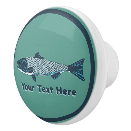 Blauwe Folk Art Forel/Zalm Keramische Knop (Rechts)