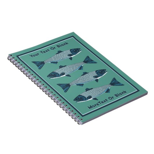 Blauwe Folk Art Forel/Zalm Notitieboek (Rechterzijde)