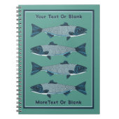 Blauwe Folk Art Forel/Zalm Notitieboek (Voorkant)