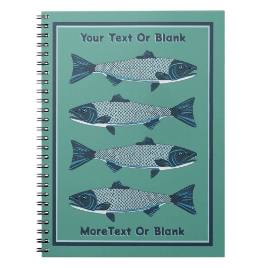 Blauwe Folk Art Forel/Zalm Notitieboek (Voorkant)