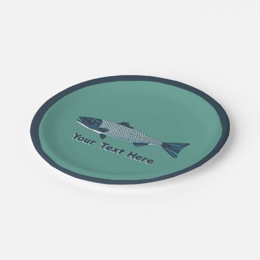 Blauwe Folk Art Forel/Zalm Papieren Bordje (Gekanteld)