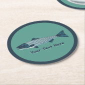 Blauwe Folk Art Forel/Zalm Ronde Kartonnen Onderzetter (Gebogen)