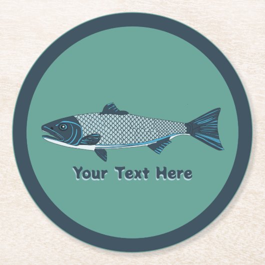 Blauwe Folk Art Forel/Zalm Ronde Kartonnen Onderzetter (Voorkant)