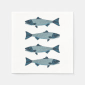 Blauwe Folk Art Forel/Zalm Servet (Voorkant)