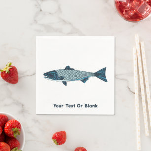 Blauwe Folk Art Forel/Zalm Servet