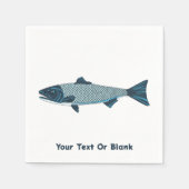 Blauwe Folk Art Forel/Zalm Servet (Voorkant)