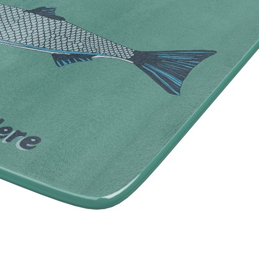 Blauwe Folk Art Forel/Zalm Snijplank (Hoek)