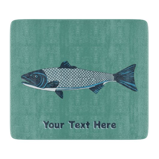 Blauwe Folk Art Forel/Zalm Snijplank (Voorkant)