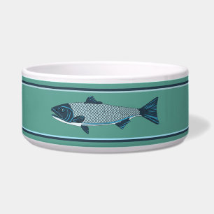 Blauwe Folk Art Forel/Zalm Voerbakje