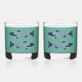 Blauwe Folk Art Forel/Zalm Whisky Glas (Voorkant)
