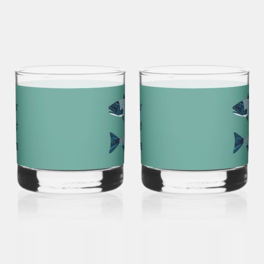 Blauwe Folk Art Forel/Zalm Whisky Glas (Rechts)