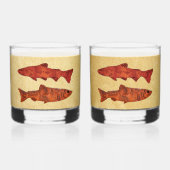 Blauwe Folk Art Forel/Zalm Whisky Glas (Voorkant)