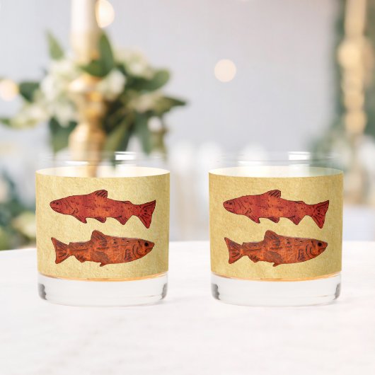 Blauwe Folk Art Forel/Zalm Whisky Glas (Insitu (Huwelijk))