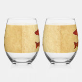 Blauwe Folk Art Forel/Zalm Wijnglas Zonder Voet (Rechts)