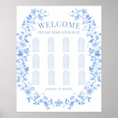 Blauwe folk bloemenkrans boho bruiloft zitgrafiek poster (Voorkant)